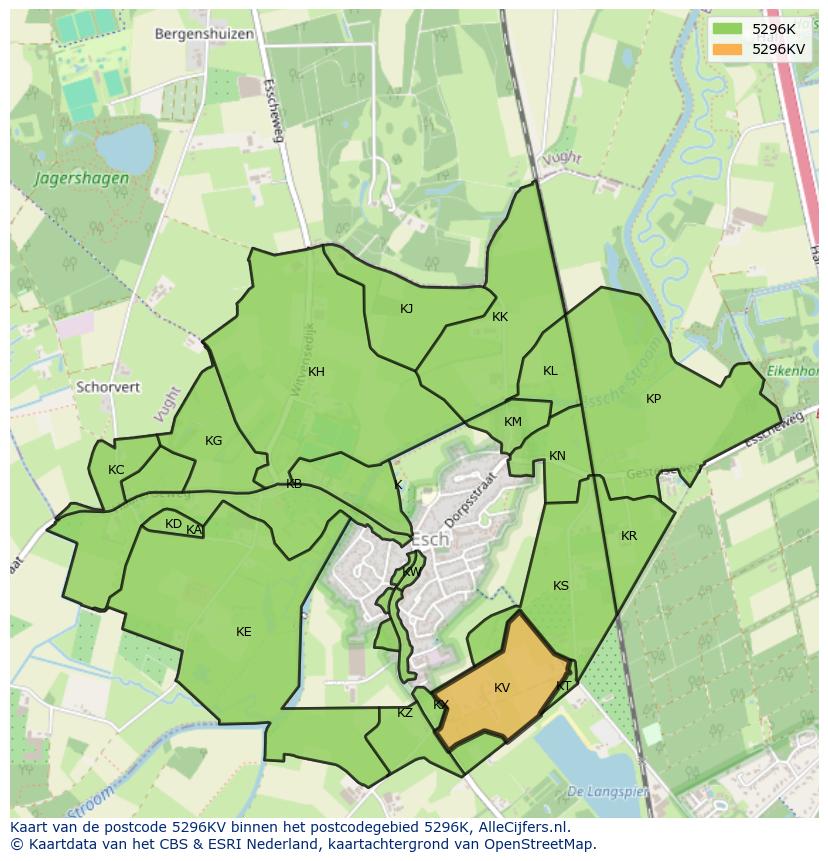 Afbeelding van het postcodegebied 5296 KV op de kaart.