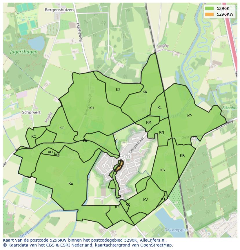 Afbeelding van het postcodegebied 5296 KW op de kaart.