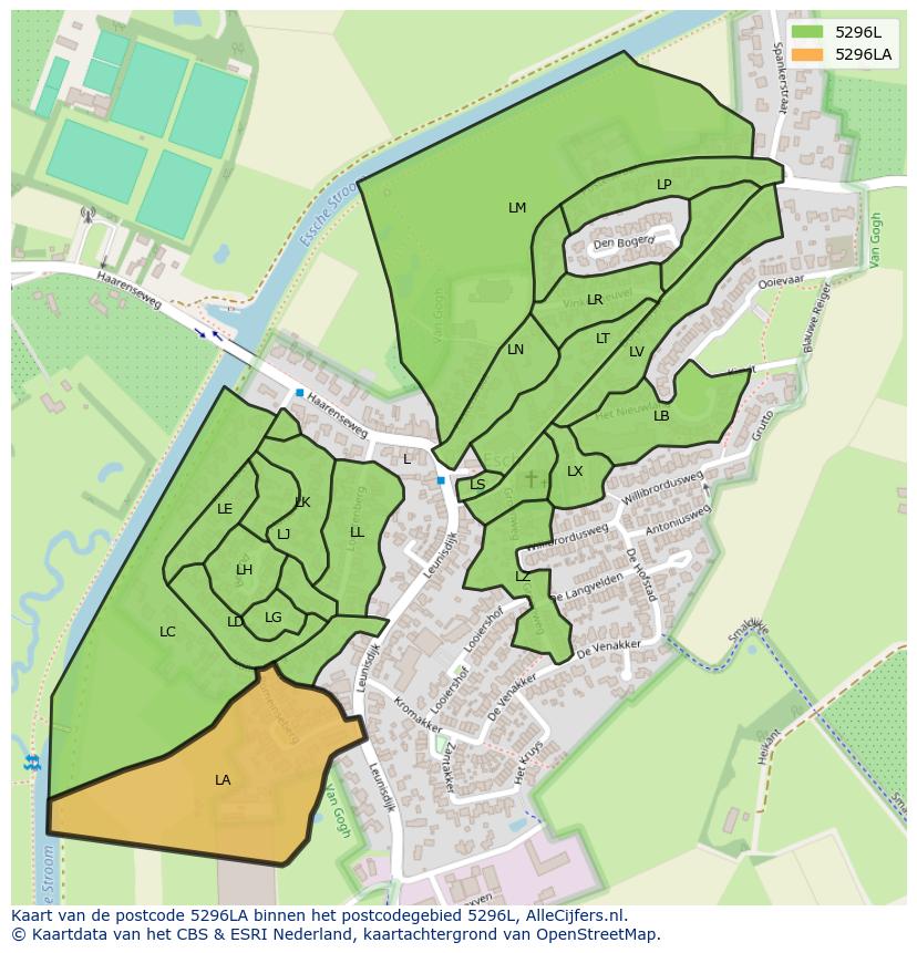 Afbeelding van het postcodegebied 5296 LA op de kaart.