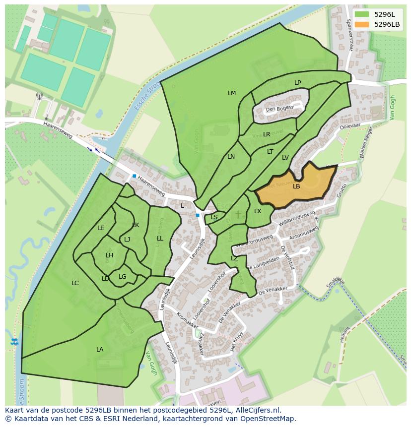 Afbeelding van het postcodegebied 5296 LB op de kaart.