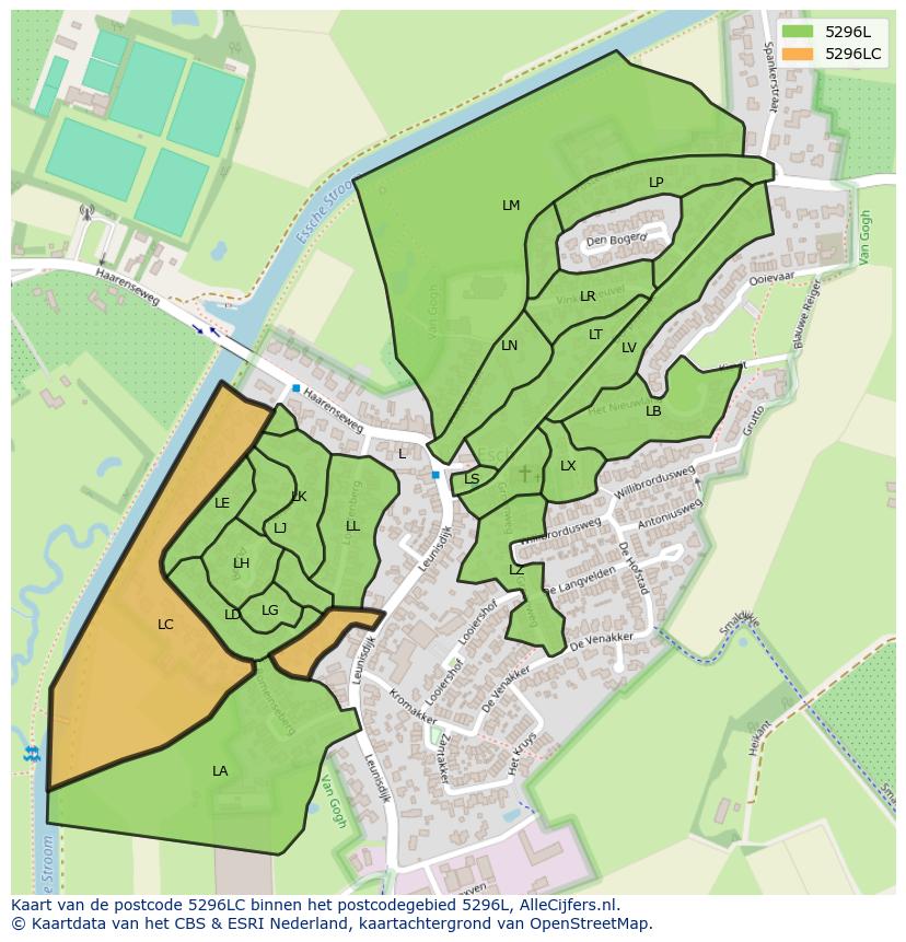 Afbeelding van het postcodegebied 5296 LC op de kaart.