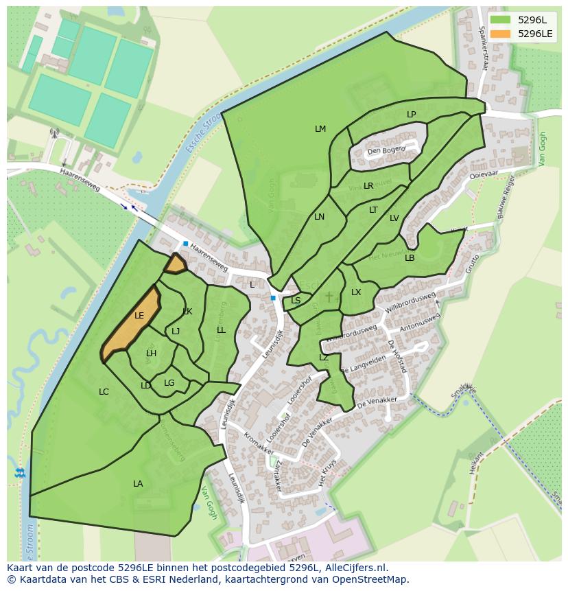 Afbeelding van het postcodegebied 5296 LE op de kaart.