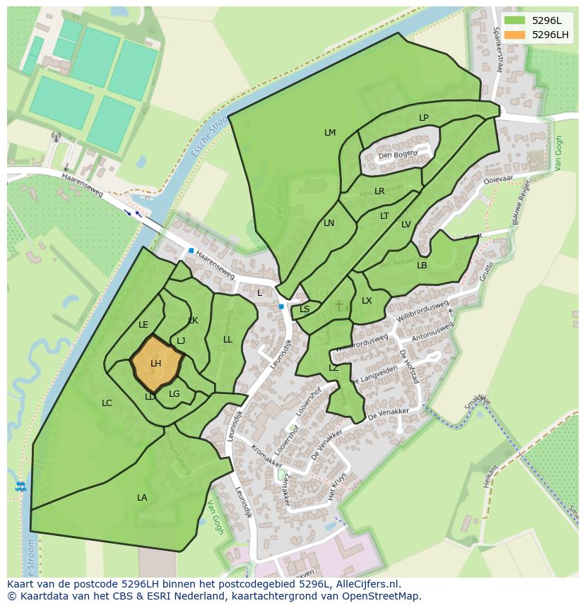 Afbeelding van het postcodegebied 5296 LH op de kaart.