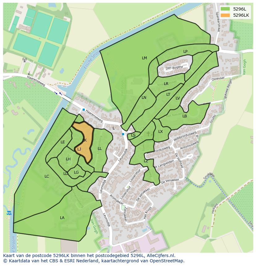 Afbeelding van het postcodegebied 5296 LK op de kaart.