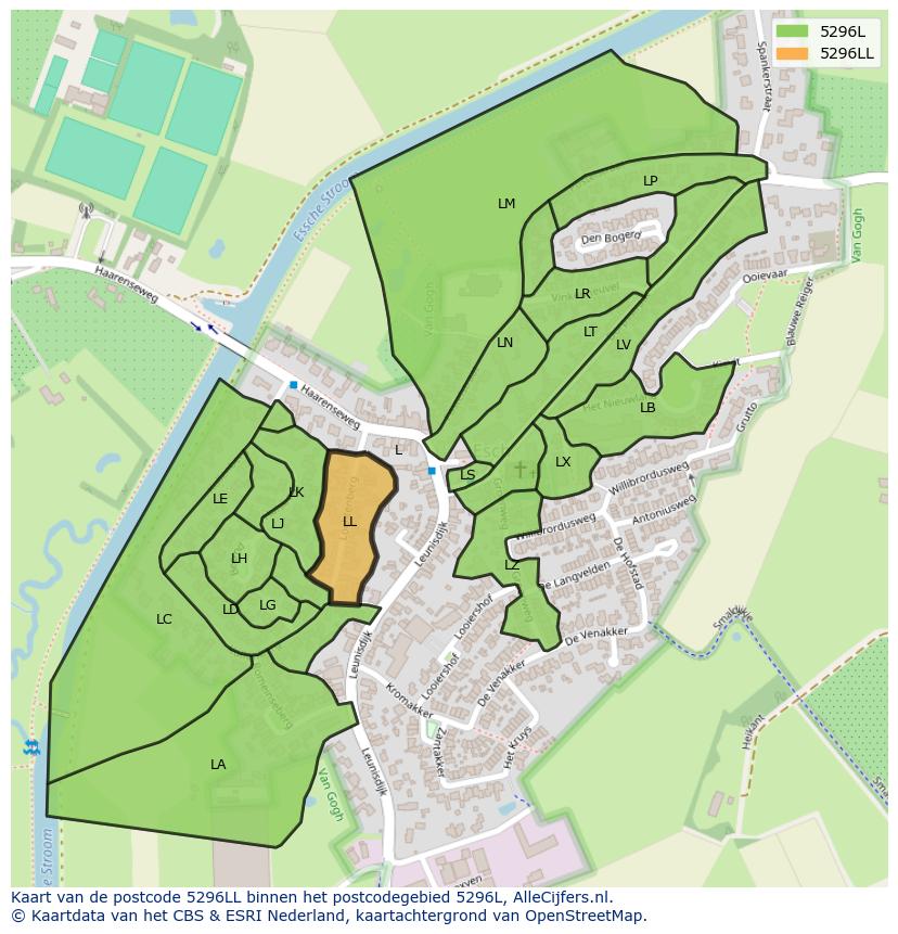 Afbeelding van het postcodegebied 5296 LL op de kaart.