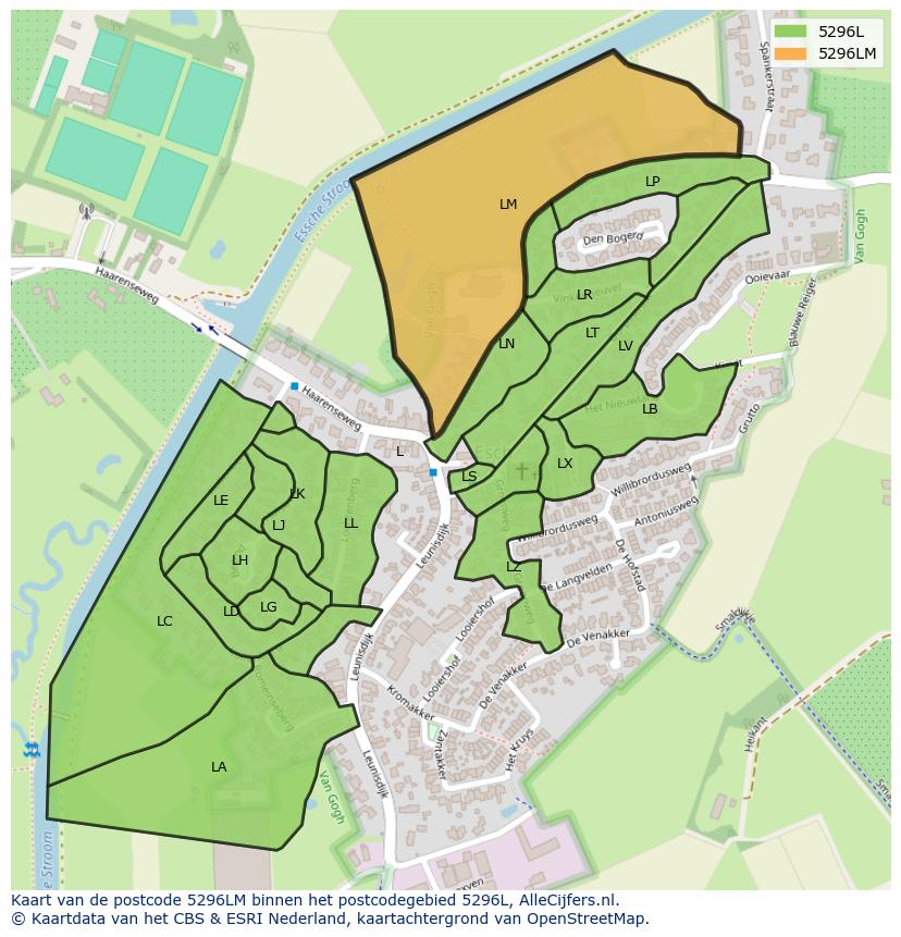 Afbeelding van het postcodegebied 5296 LM op de kaart.
