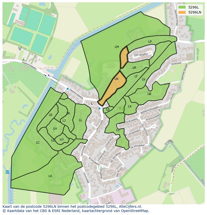 Afbeelding van het postcodegebied 5296 LN op de kaart.