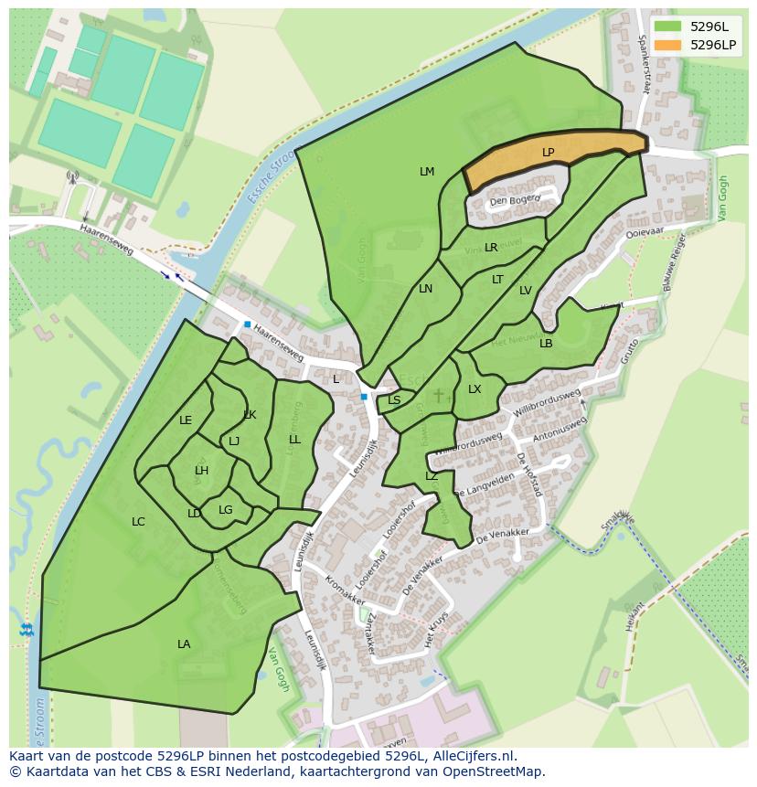 Afbeelding van het postcodegebied 5296 LP op de kaart.