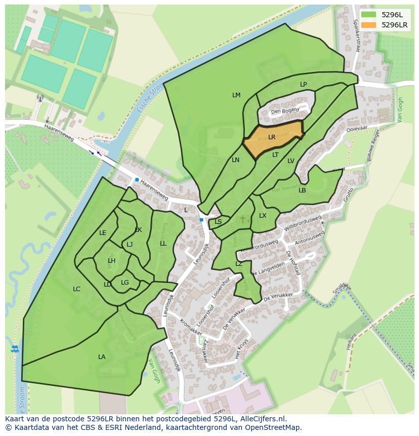 Afbeelding van het postcodegebied 5296 LR op de kaart.