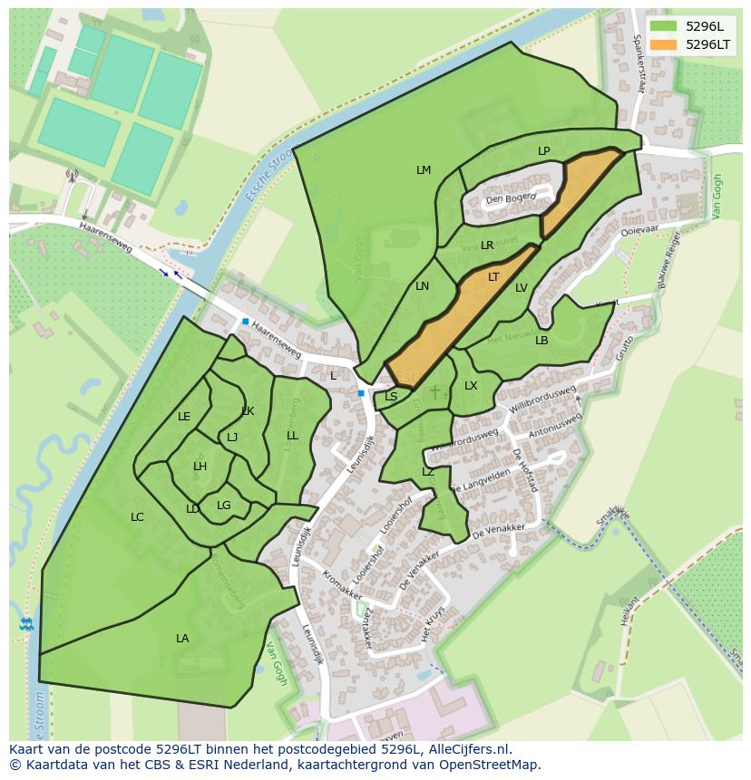 Afbeelding van het postcodegebied 5296 LT op de kaart.