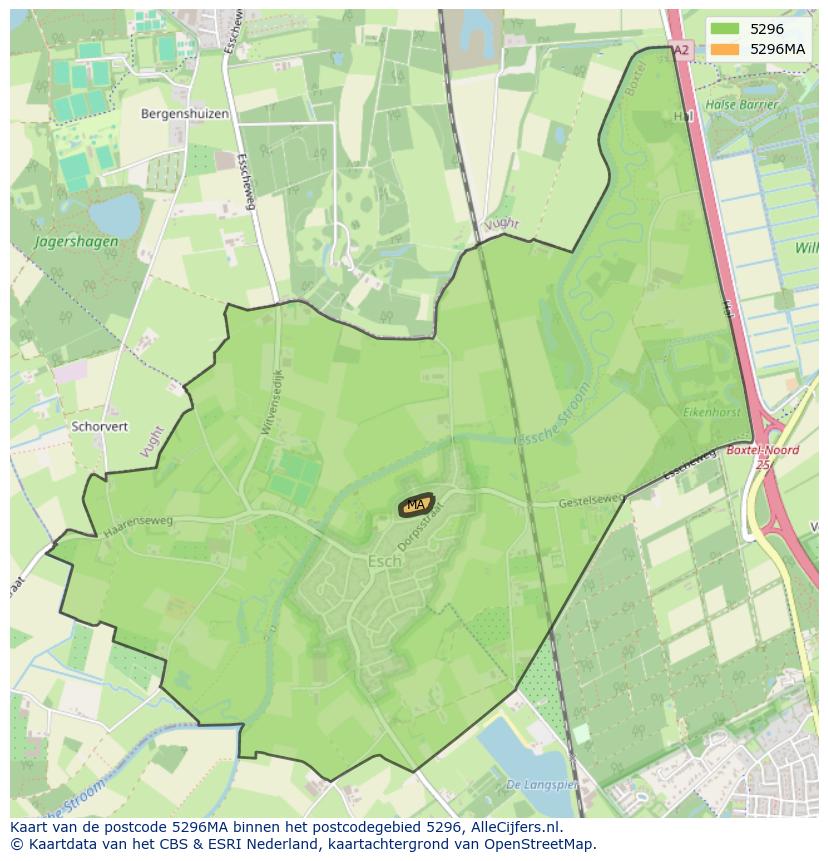Afbeelding van het postcodegebied 5296 MA op de kaart.