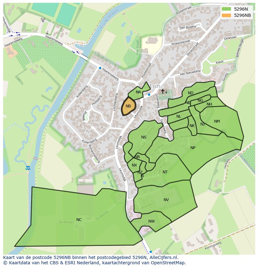 Afbeelding van het postcodegebied 5296 NB op de kaart.