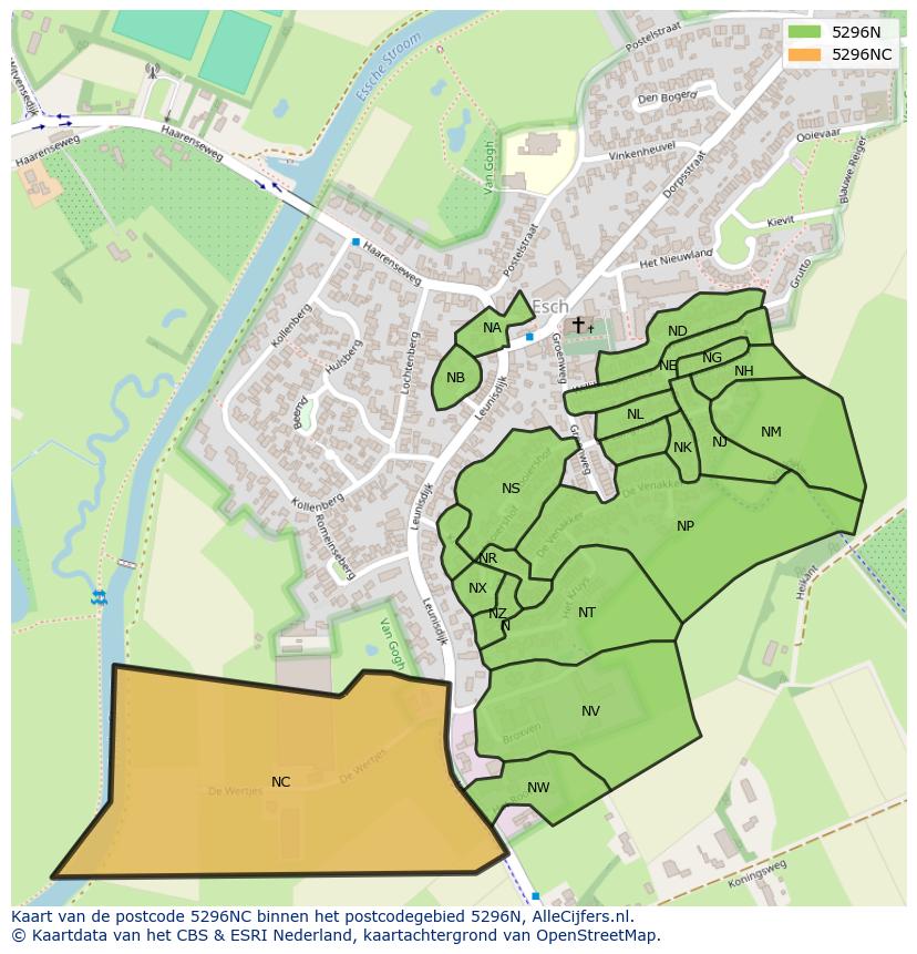 Afbeelding van het postcodegebied 5296 NC op de kaart.