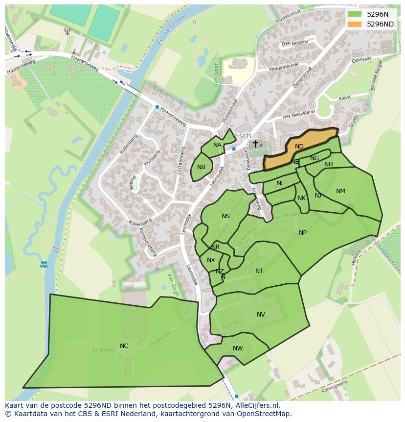Afbeelding van het postcodegebied 5296 ND op de kaart.