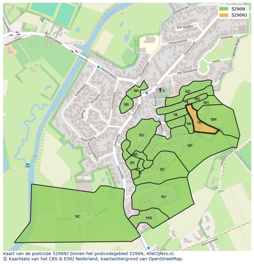 Afbeelding van het postcodegebied 5296 NJ op de kaart.
