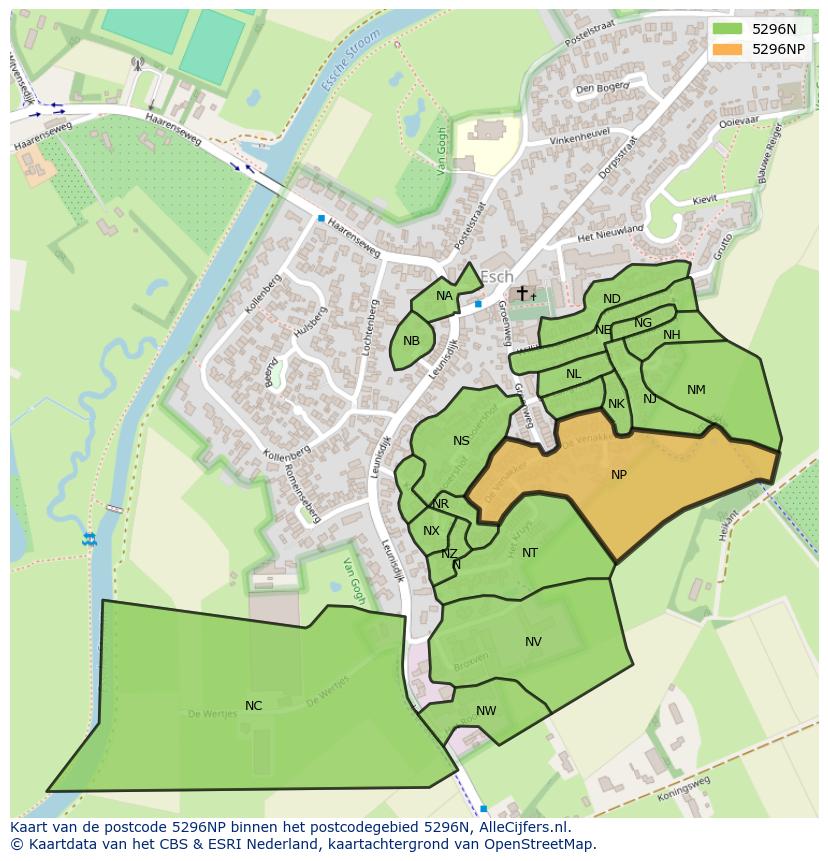 Afbeelding van het postcodegebied 5296 NP op de kaart.