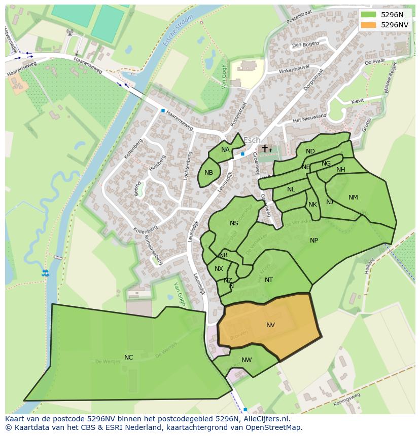 Afbeelding van het postcodegebied 5296 NV op de kaart.