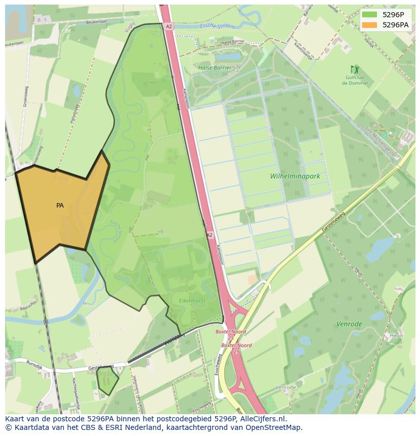 Afbeelding van het postcodegebied 5296 PA op de kaart.
