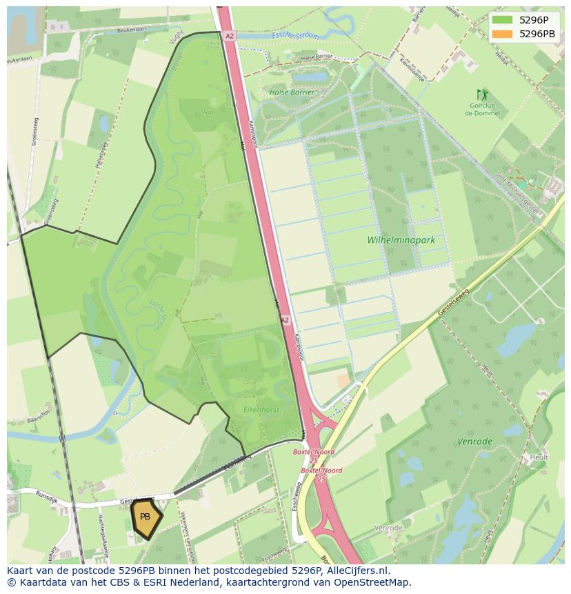 Afbeelding van het postcodegebied 5296 PB op de kaart.