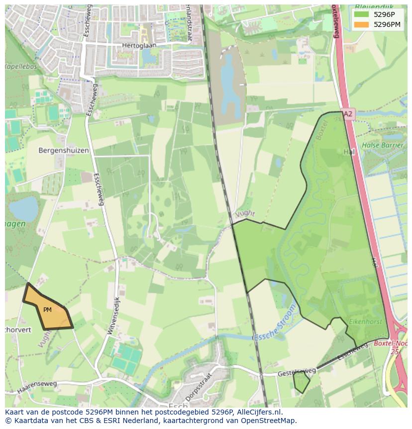 Afbeelding van het postcodegebied 5296 PM op de kaart.