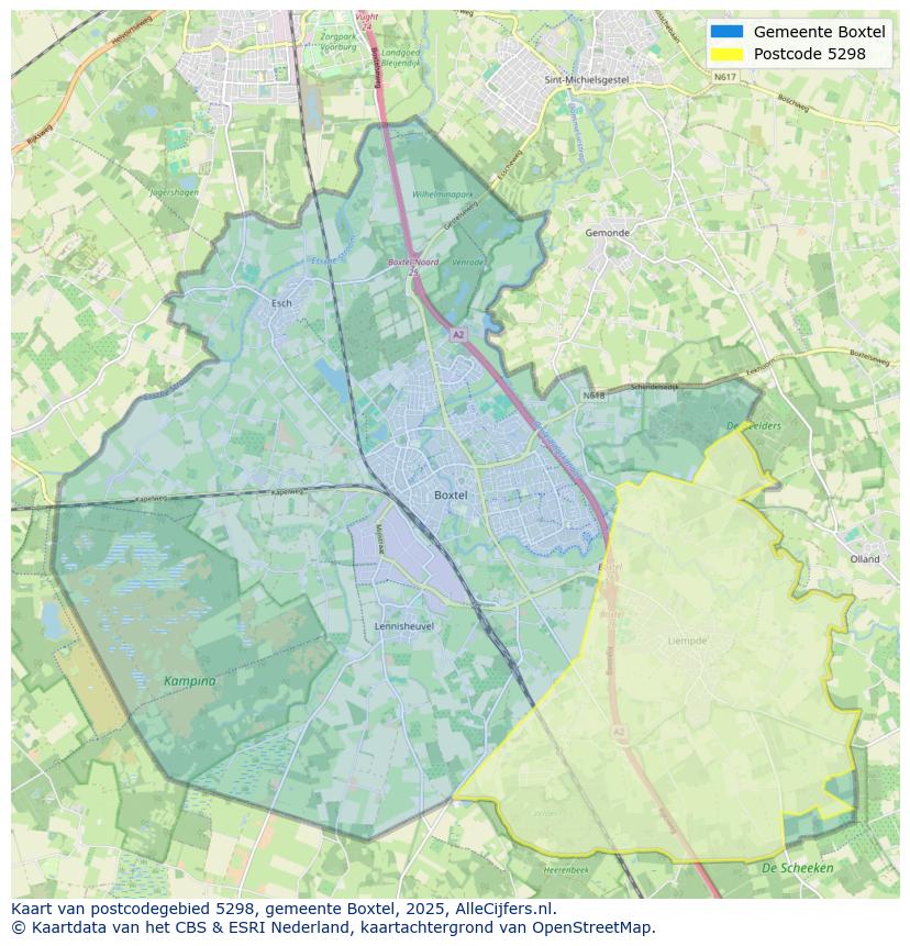 Afbeelding van het postcodegebied 5298 op de kaart.