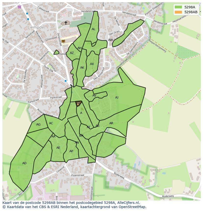 Afbeelding van het postcodegebied 5298 AB op de kaart.