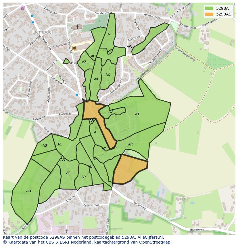 Afbeelding van het postcodegebied 5298 AS op de kaart.