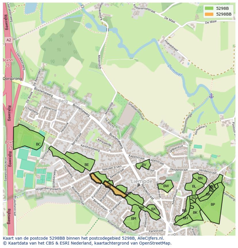 Afbeelding van het postcodegebied 5298 BB op de kaart.