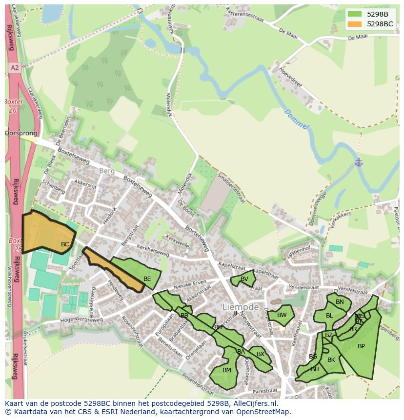 Afbeelding van het postcodegebied 5298 BC op de kaart.