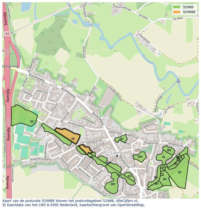 Afbeelding van het postcodegebied 5298 BE op de kaart.