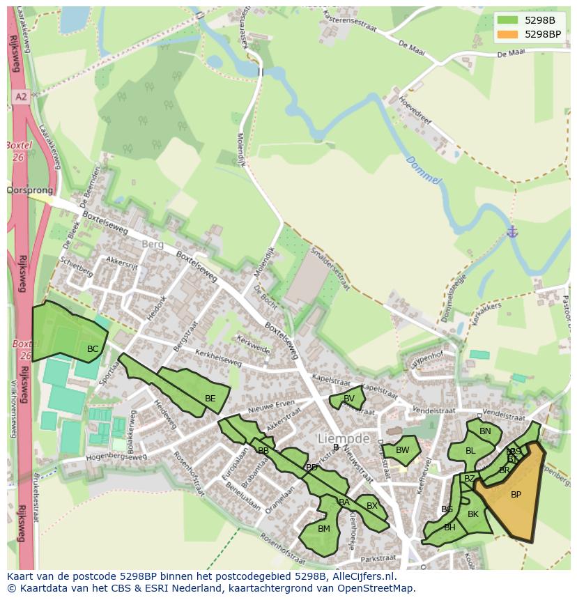 Afbeelding van het postcodegebied 5298 BP op de kaart.