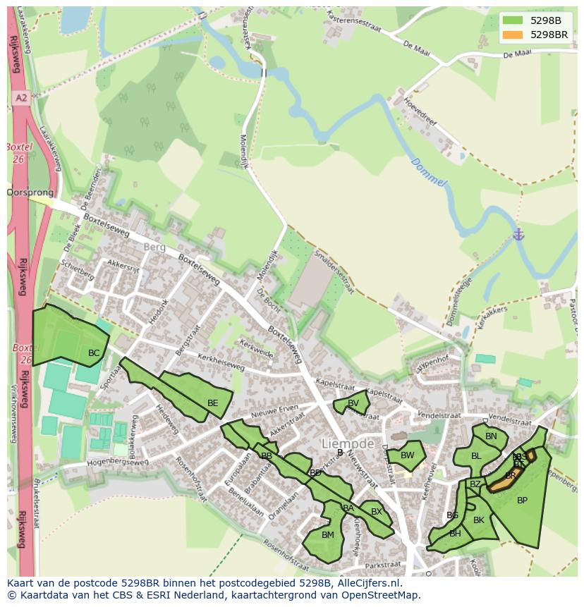 Afbeelding van het postcodegebied 5298 BR op de kaart.