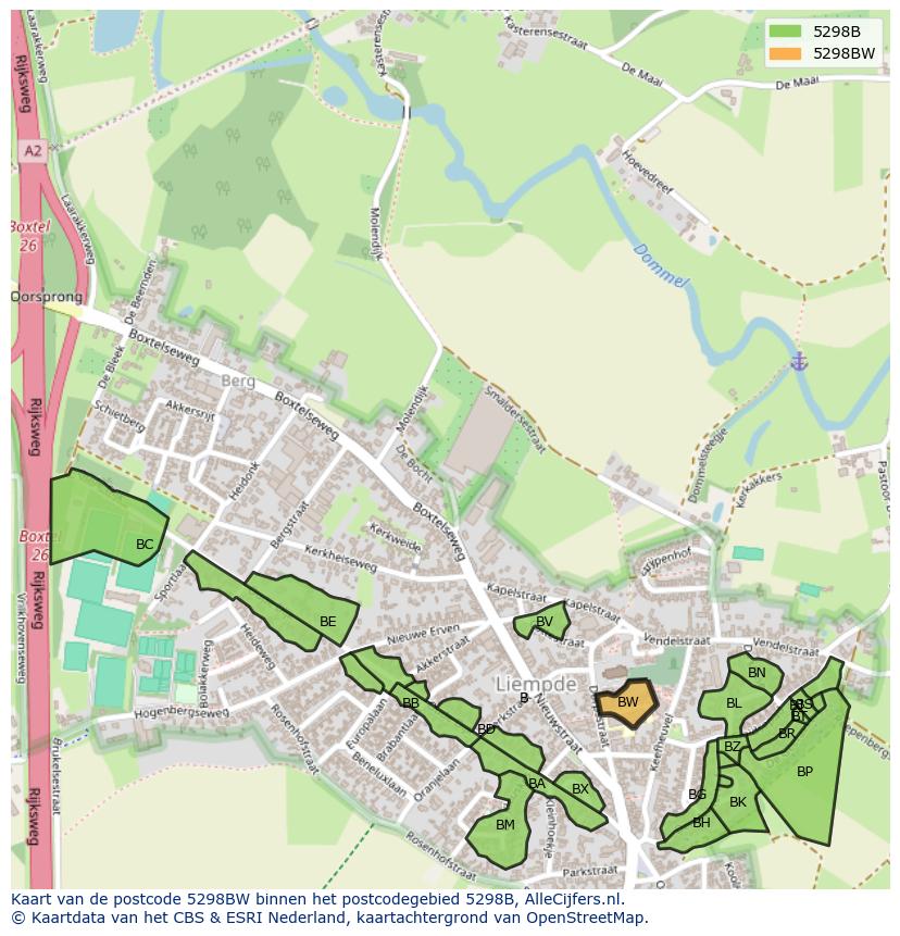 Afbeelding van het postcodegebied 5298 BW op de kaart.