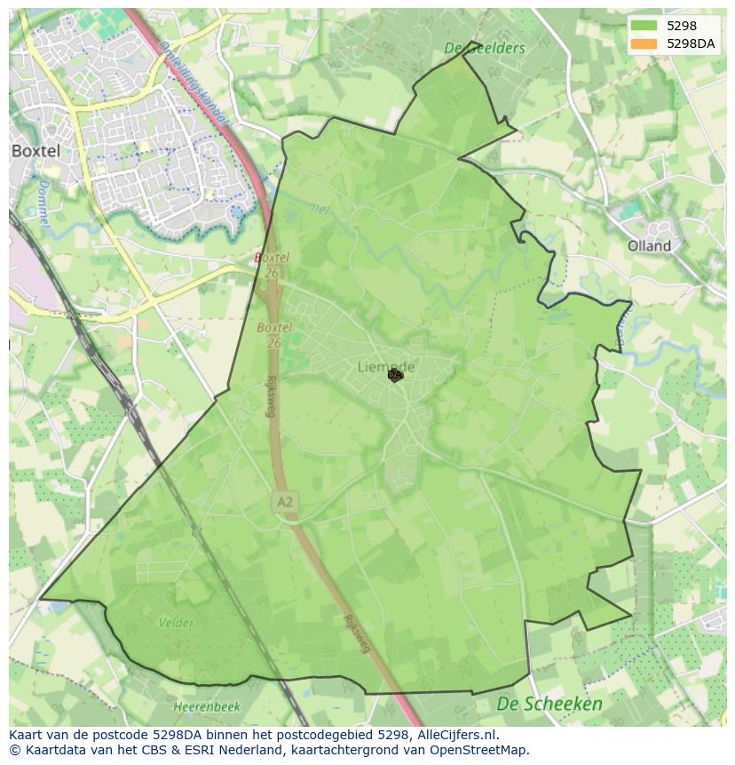 Afbeelding van het postcodegebied 5298 DA op de kaart.