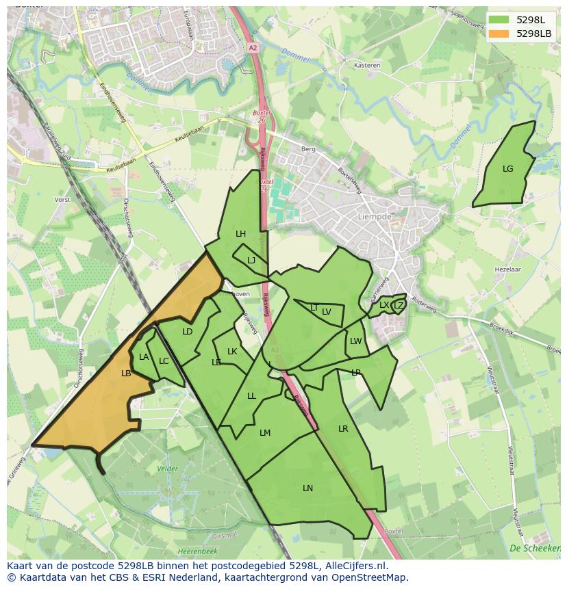 Afbeelding van het postcodegebied 5298 LB op de kaart.
