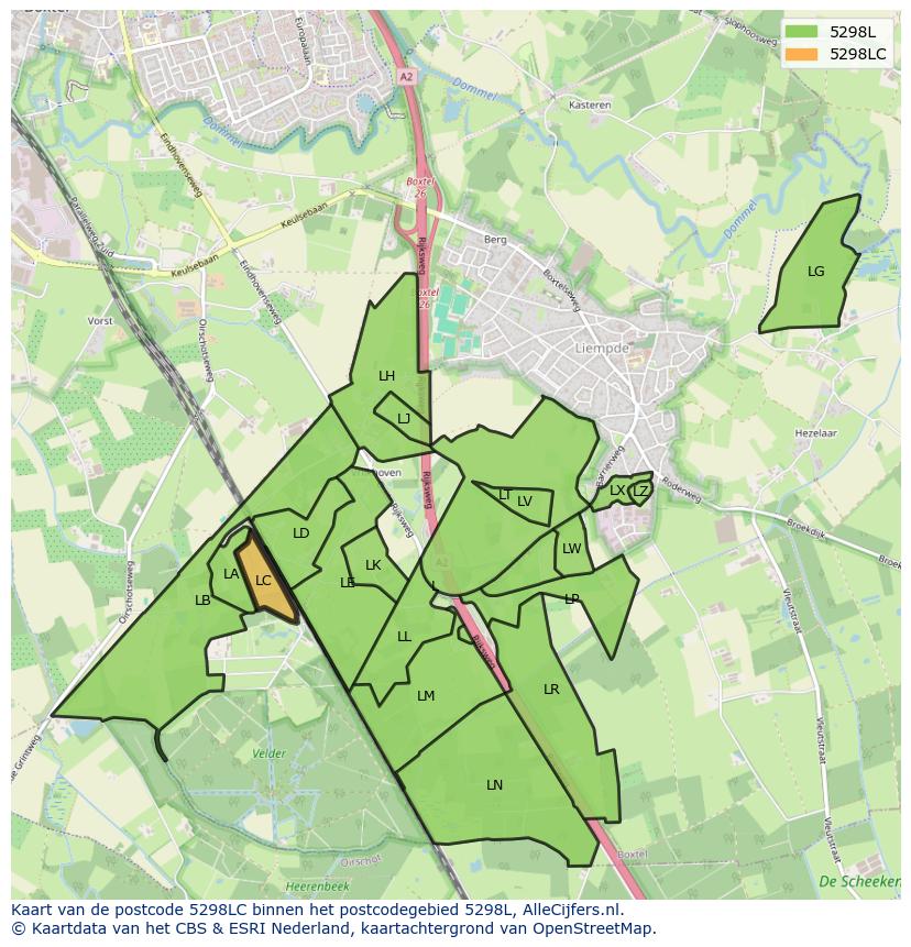 Afbeelding van het postcodegebied 5298 LC op de kaart.