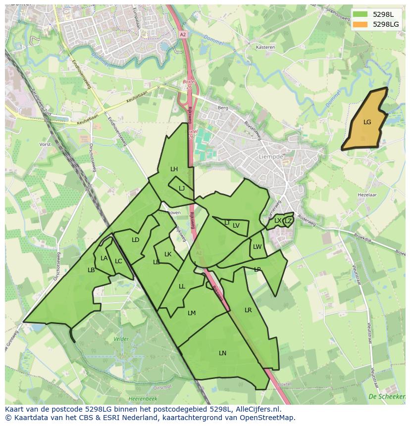 Afbeelding van het postcodegebied 5298 LG op de kaart.