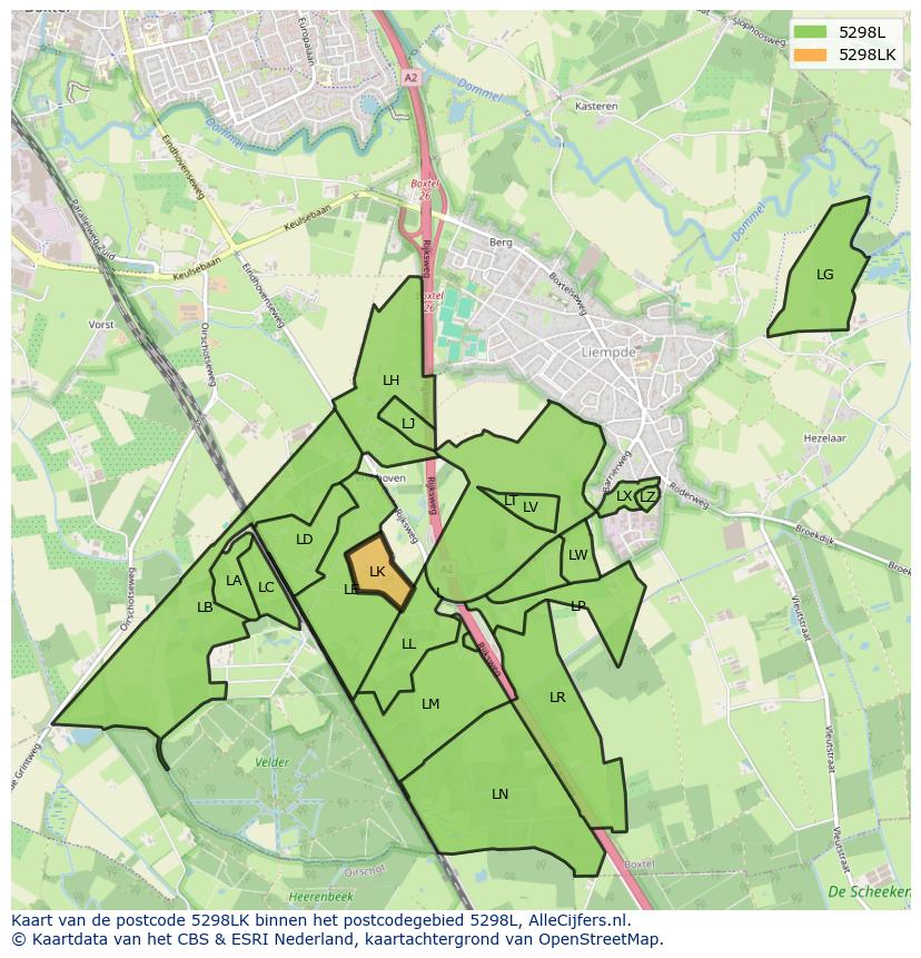 Afbeelding van het postcodegebied 5298 LK op de kaart.