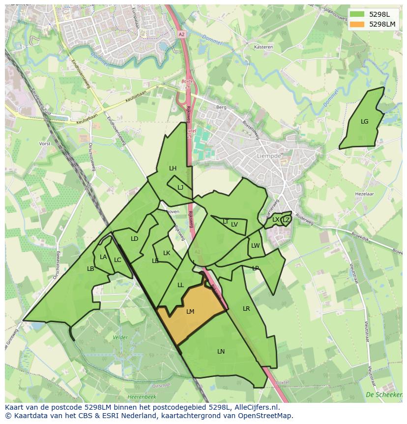 Afbeelding van het postcodegebied 5298 LM op de kaart.