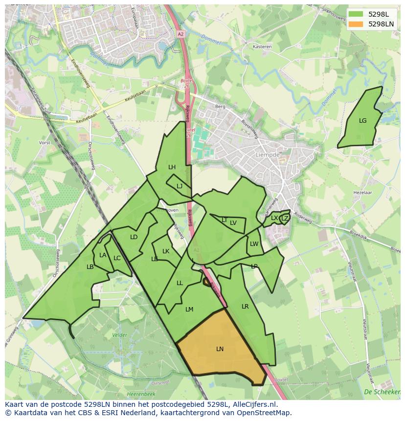 Afbeelding van het postcodegebied 5298 LN op de kaart.