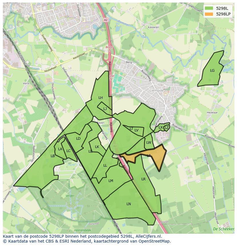 Afbeelding van het postcodegebied 5298 LP op de kaart.