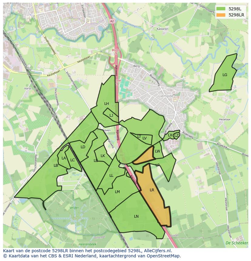 Afbeelding van het postcodegebied 5298 LR op de kaart.