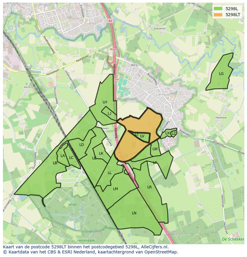 Afbeelding van het postcodegebied 5298 LT op de kaart.