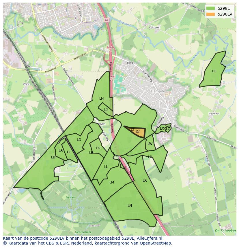 Afbeelding van het postcodegebied 5298 LV op de kaart.