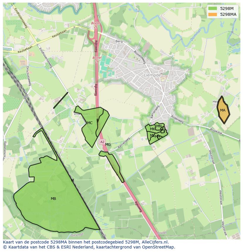 Afbeelding van het postcodegebied 5298 MA op de kaart.