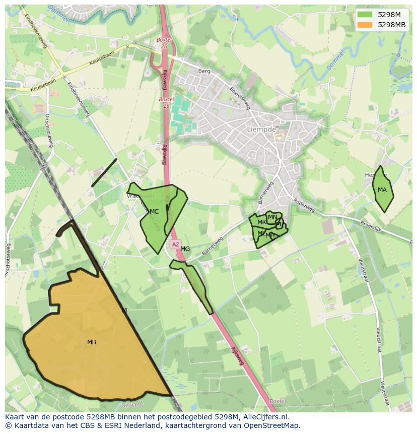 Afbeelding van het postcodegebied 5298 MB op de kaart.