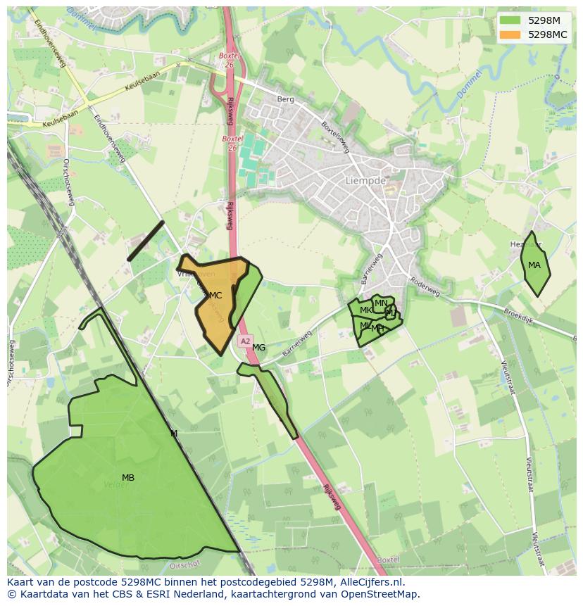 Afbeelding van het postcodegebied 5298 MC op de kaart.