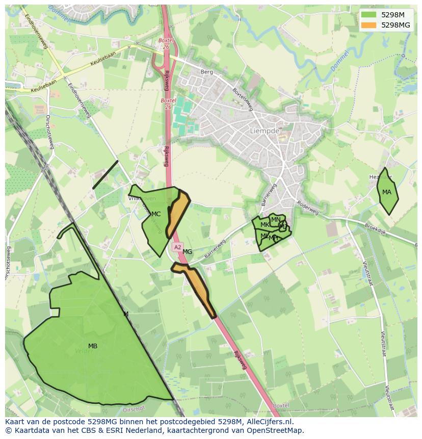 Afbeelding van het postcodegebied 5298 MG op de kaart.