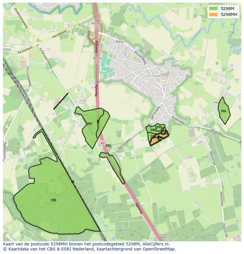 Afbeelding van het postcodegebied 5298 MH op de kaart.