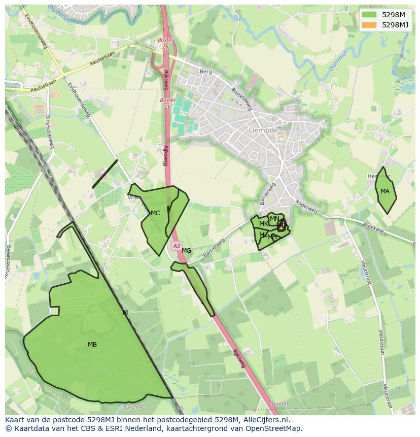 Afbeelding van het postcodegebied 5298 MJ op de kaart.